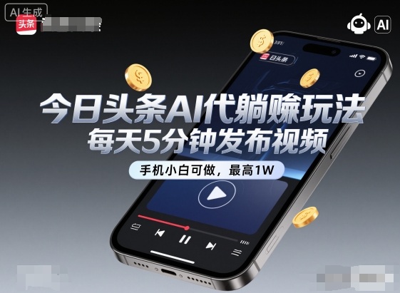 今日头条AI代躺賺玩法，每天5分钟发布视频，手机小白可做，最高1W+【揭秘】-网赚项目平台