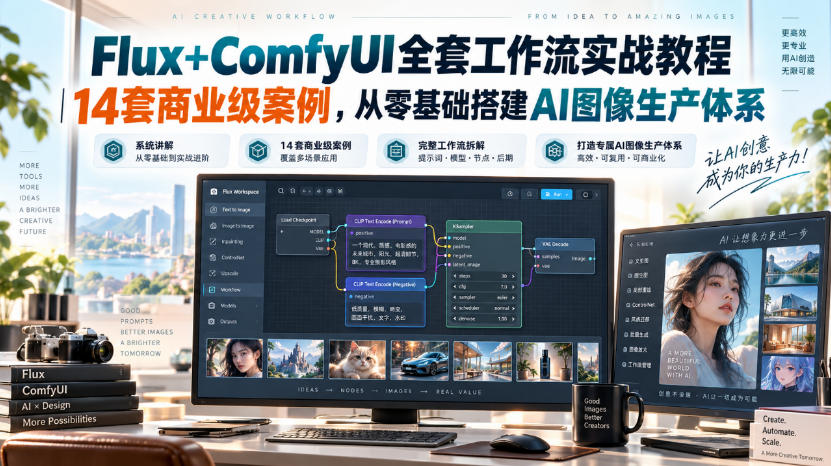 Flux+ComfyUI全套工作流实战教程｜14套商业级案例，从零基础搭建AI图像生产体系-网赚项目平台