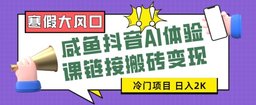 寒假大风口咸鱼抖音AI体验课链接搬砖变现，全网首发冷门项目，小白可日入2K+【揭秘】-网赚项目平台