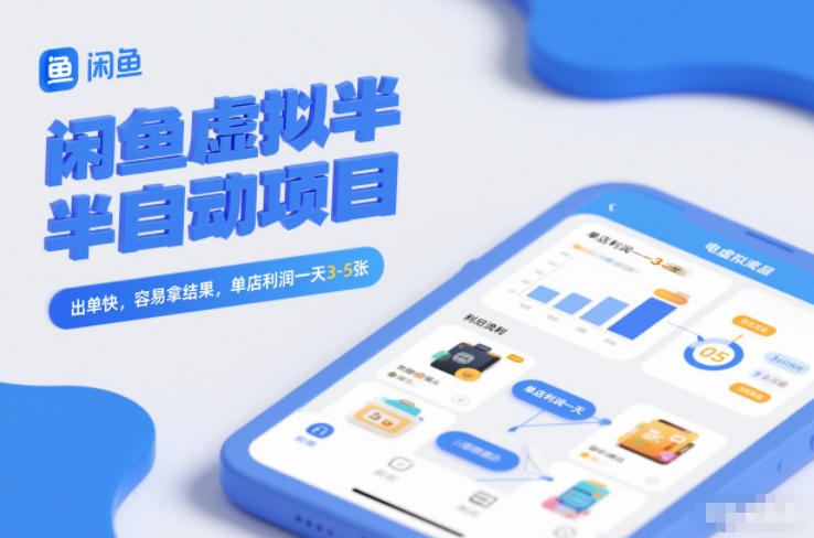 闲鱼虚拟半自动项目，出单快，容易拿结果，单店利润一天3-5张-网赚项目平台