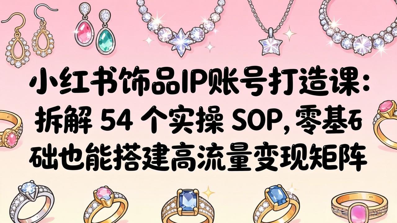 小红书饰品IP账号打造课：拆解 54 个实操 SOP，零基础也能搭建高流量变现矩阵-网赚项目平台