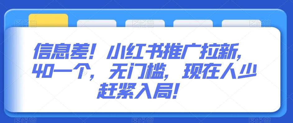 信息差！小红书推广拉新，40一个，无门槛，现在人少赶紧入局！-网赚项目平台