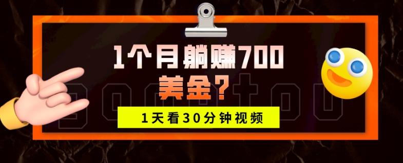 1天看30分钟视频，1个月躺赚700美金？-网赚项目平台