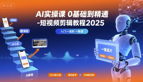 AI实操课0基础到精通-短视频剪辑教程2025-网赚项目平台