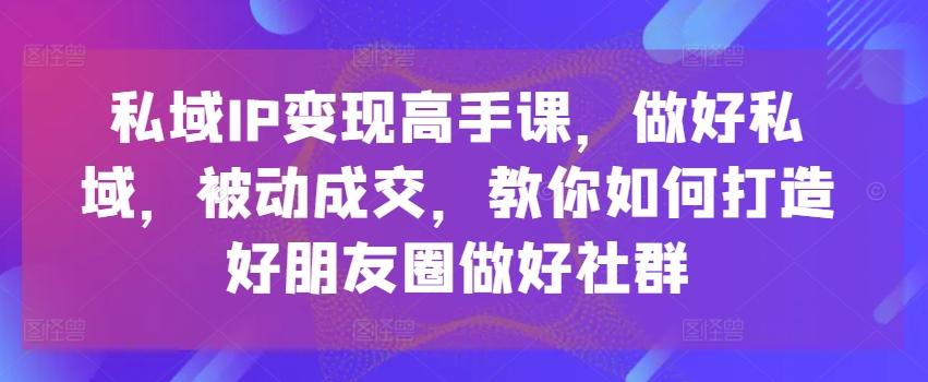 私域IP变现高手课，做好私域，被动成交，教你如何打造好朋友圈做好社群-网赚项目平台