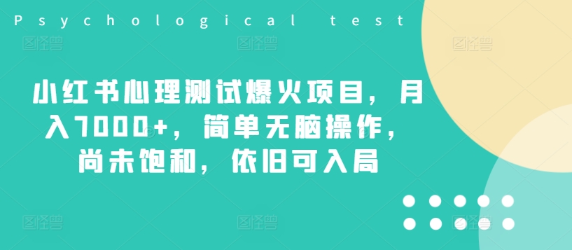 小红书心理测试爆火项目，月入7000+，简单无脑操作，尚未饱和，依旧可入局-网赚项目平台