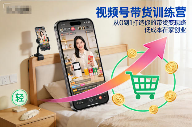 视频号带货训练营,从0到1打造你的带货变现路,低成本在家创业-网赚项目平台