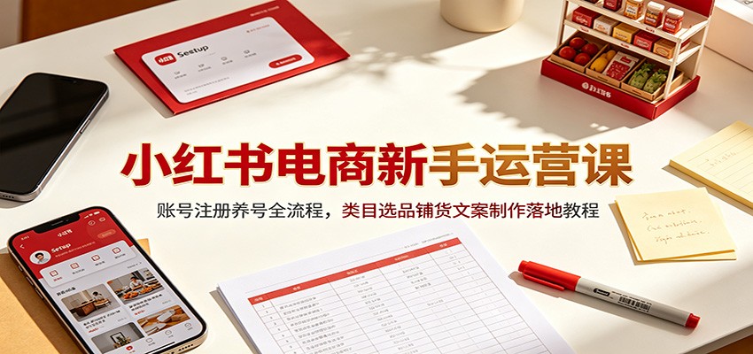 小红书电商新手运营课：账号注册养号全流程，类目选品铺货文案制作落地教程-网赚项目平台