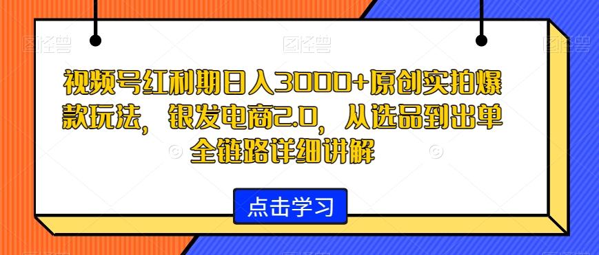 视频号红利期日入3000+原创实拍爆款玩法，银发电商2.0，从选品到出单全链路详细讲解【揭秘】-网赚项目平台