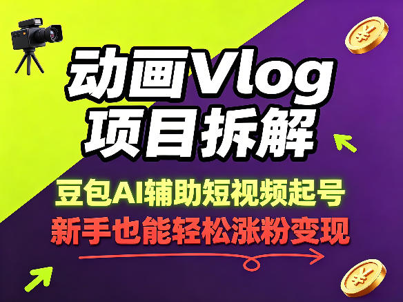 动画Vlog项目拆解，豆包AI辅助短视频起号，新手也能轻松涨粉，43条作品涨粉8.3W-网赚项目平台