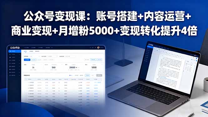 公众号变现课：账号搭建+内容运营+商业变现+月增粉5000+变现转化提升4倍-网赚项目平台