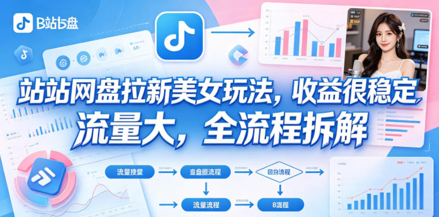 B站网盘拉新美女玩法，收益很稳定，流量大，全流程拆解-网赚项目平台
