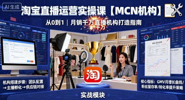 淘宝直播运营实操课【MCN机构】,从0到1做一家月销千W的直播机构-网赚项目平台