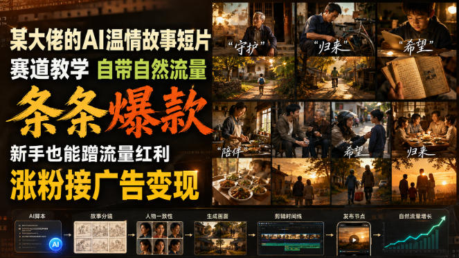 某大佬的AI温情故事短片赛道教学,自带自然流量,条条爆款,新手也能蹭流量红利,涨粉接广告变现(更新)-网赚项目平台