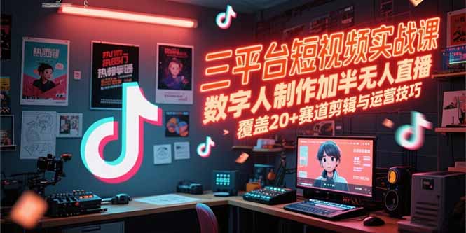 三平台短视频实战课，数字人制作加半无人直播，覆盖20+赛道剪辑与运营技巧-网赚项目平台