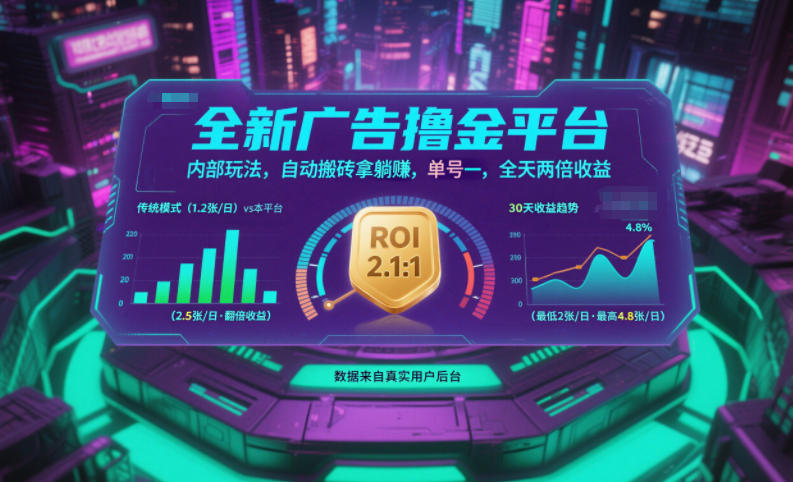 全新广告撸金平台,内部玩法,自动搬砖拿躺賺,单号一天保底2张+,全天两倍收益【揭秘】-网赚项目平台