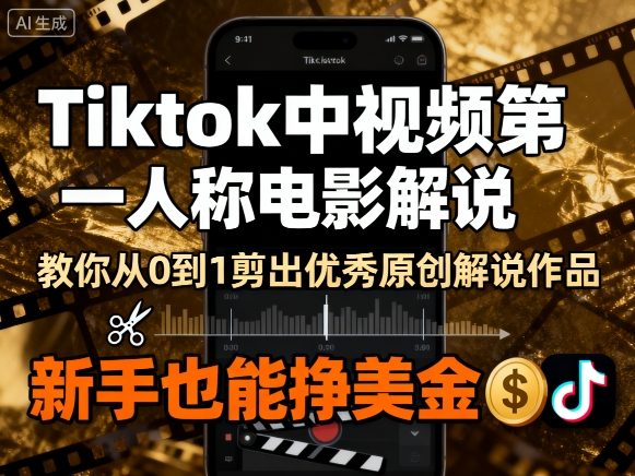 Tiktok中视频第一人称电影解说,教你从0到1剪出一个优秀的原创解说作品,新手也能挣美金-网赚项目平台