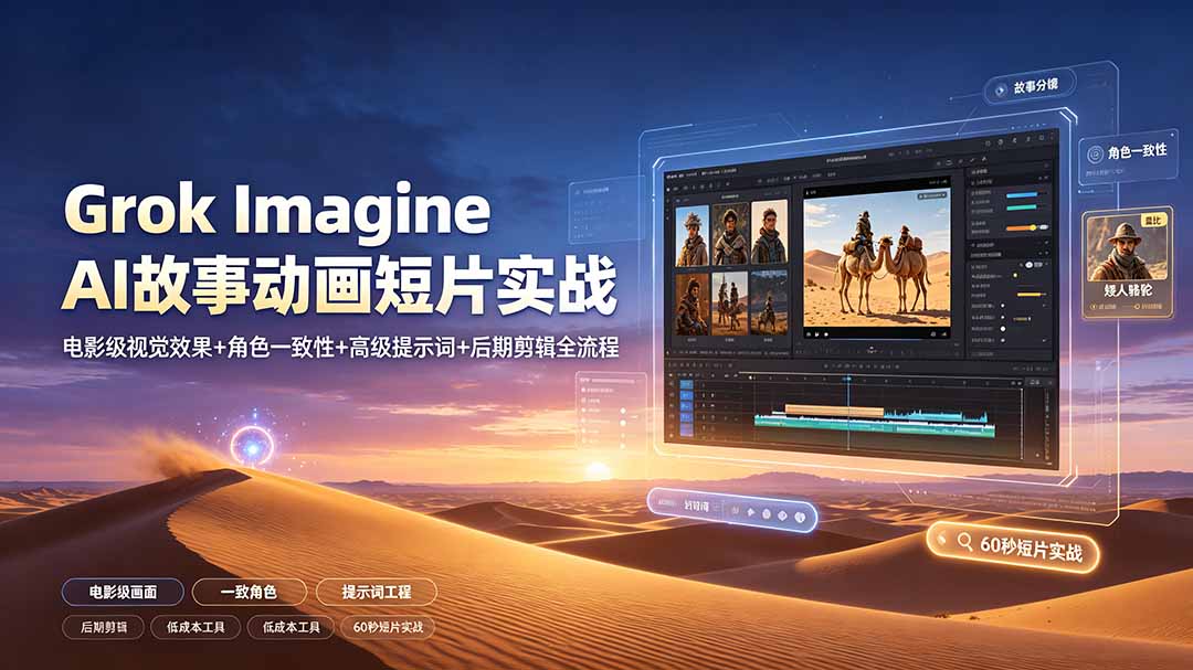 Grok Imagine AI故事动画短片实战：电影级视觉效果+角色一致性+高级提示词+后期剪辑全流程-网赚项目平台