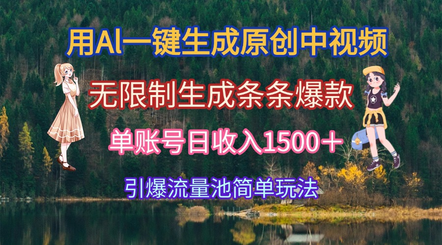 用Al一键生成原创中视频，无限制生成条条爆款，单账号日收入1500＋引爆…-网赚项目平台