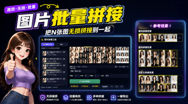 图片批量拼接，把N张图无损拼接到一起，支持横向、竖向、自定义等功能-网赚项目平台