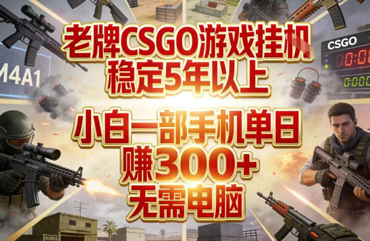 老牌CSGO游戏挂G，稳定5年以上，小白一部手机单日賺3张+，无需电脑【揭秘】-网赚项目平台