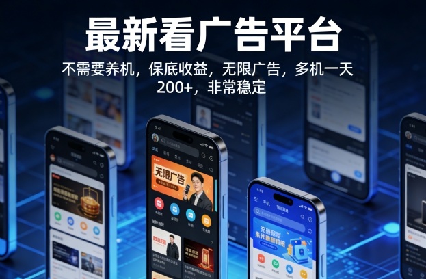 最新看广告平台，不需要养机，保底收益，无限广告，多机一天200+，非常稳定【揭秘】-网赚项目平台