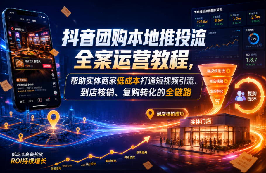 抖音团购本地推投流全案运营教程,帮助实体商家低成本打通短视频引流、到店核销、复购转化的全链路-网赚项目平台