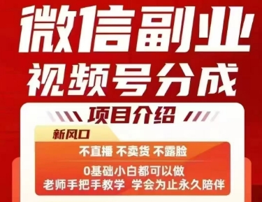 微信副业视频号分成，不直播 不卖货 不露脸，三五分钟即可完成一条作，每日收益几十、几张不等-网赚项目平台