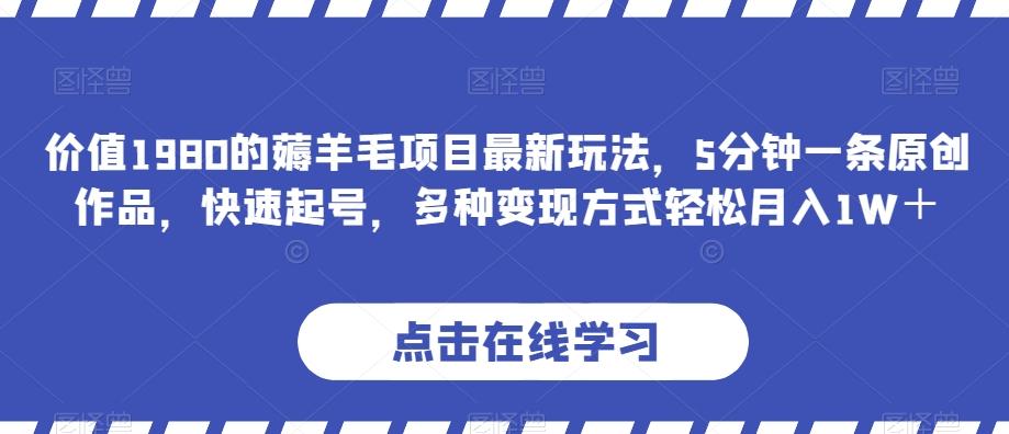 价值1980的薅羊毛项目最新玩法，5分钟一条原创作品，快速起号，多种变现方式轻松月入1W＋【揭秘】-网赚项目平台