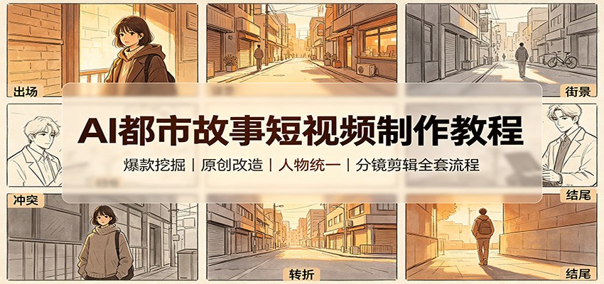 AI都市故事短视频制作教程：爆款挖掘原创改造，人物统一分镜剪辑全套流程-网赚项目平台