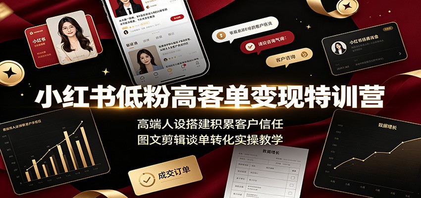 小红书低粉高客单变现特训营：高端人设搭建积累客户信任，图文剪辑谈单转化实操教学-网赚项目平台