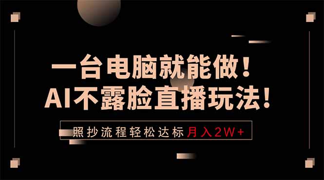 一台电脑就能做！AI不露脸直播玩法，照抄流程轻松达标月入2W+-网赚项目平台
