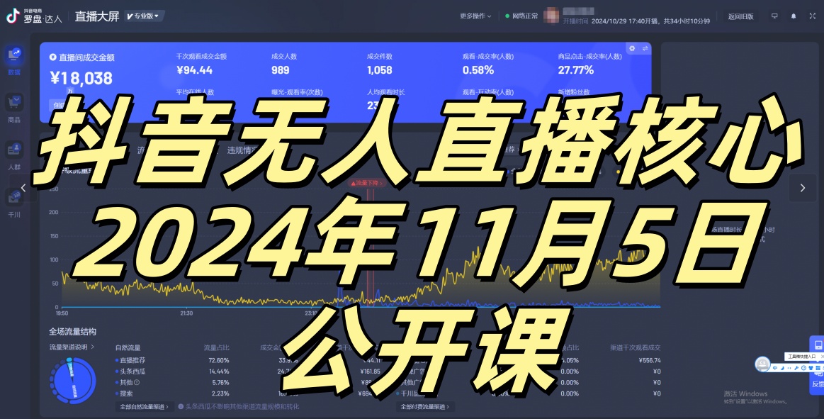 抖音无人直播核心公开课，咸鱼翻身小白可做带有睡后收入月入过万太简单【揭秘】-网赚项目平台
