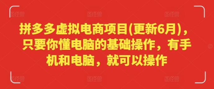 拼多多虚拟电商项目(更新6月)，只要你懂电脑的基础操作，有手机和电脑，就可以操作-网赚项目平台