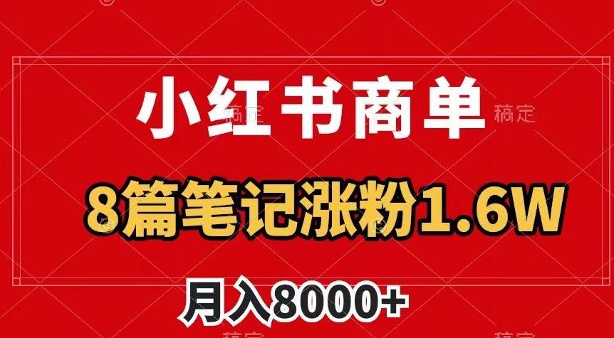 小红书商单最新玩法，8篇笔记涨粉1.6w，作品制作简单，月入8000+【揭秘】-网赚项目平台