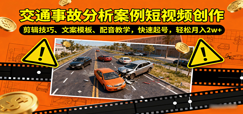 交通事故分析案例短视频创作,剪辑技巧、文案模板、配音教学,快速起号,轻松月入2w+-网赚项目平台