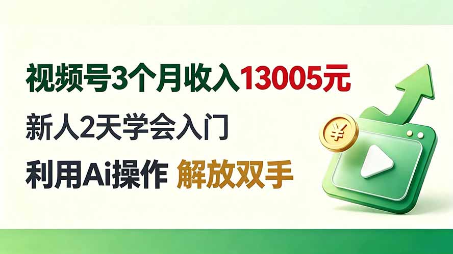 视频号3个月收入13005元， 新人2天学会入门， 利用Ai操作 解放双手！-网赚项目平台