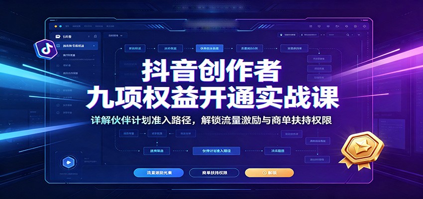 抖音创作者九项权益开通实战课：详解伙伴计划准入路径，解锁流量激励与商单扶持权限-网赚项目平台