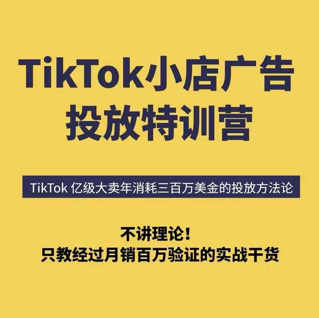 TikTok小店广告投放特训营，6天破局计划专治各种“投不动”，教你经过月销百万验证的实战干货-网赚项目平台