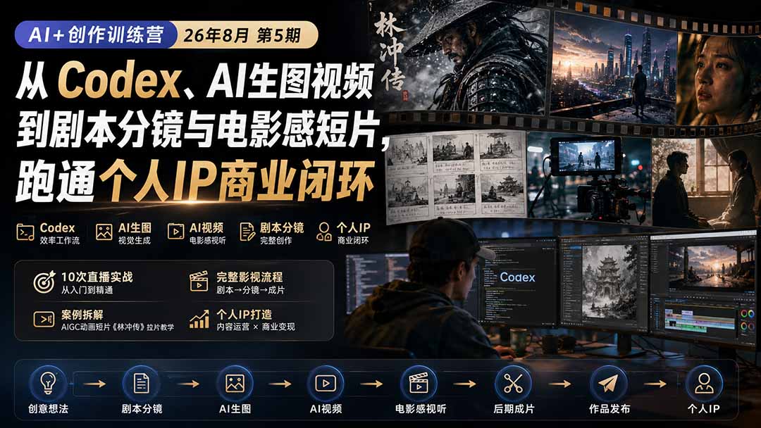 AI+创作训练营26年第5期-更新：从Codex、AI生图视频到剧本分镜与电影感短片，跑通个人IP商业闭环-网赚项目平台
