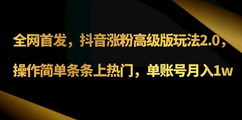 抖音涨粉高级版玩法3.0，操作简单条条上热门，单账号月入1w可批量矩阵（附1500素材）-网赚项目平台