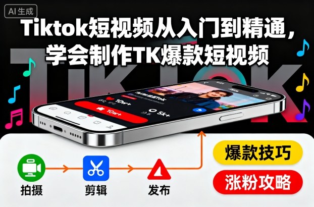 Tiktok短视频从入门到精通，学会制作TK爆款短视频-网赚项目平台