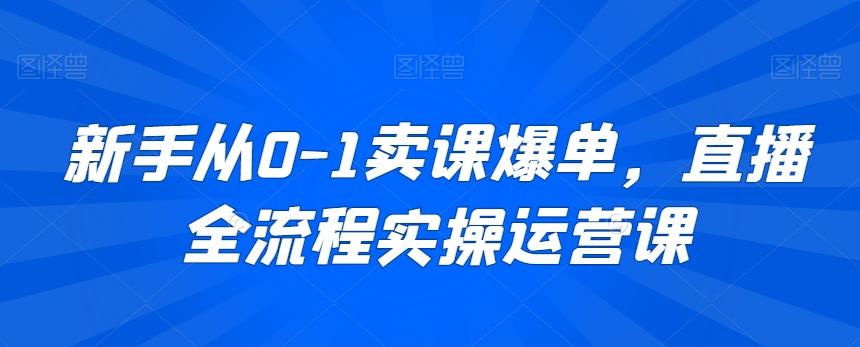 新手从0-1卖课爆单，直播全流程实操运营课-网赚项目平台