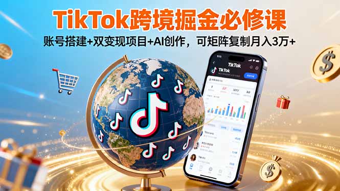 TikTo跨境掘金必修课,账号搭建+双变现项目+AI创作,可矩阵复制月入3万+-网赚项目平台