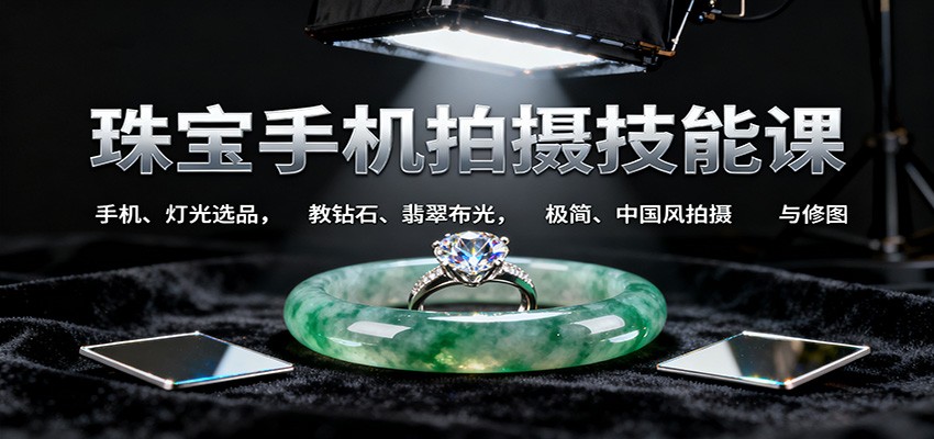 珠宝手机拍摄技能课:手机、 灯光选品，教钻石、翡翠布光，极简、中国风拍摄与修图-网赚项目平台