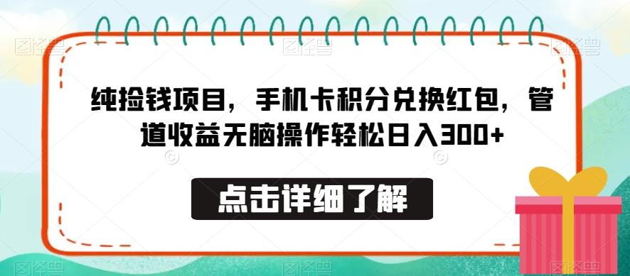 纯捡钱项目，手机卡积分兑换红包，管道收益无脑操作轻松日入300+-网赚项目平台