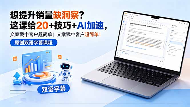 想提升销量缺洞察？这课给 20 + 技巧 + AI 加速，文案戳中客户超简单！【原创双语字幕】-网赚项目平台