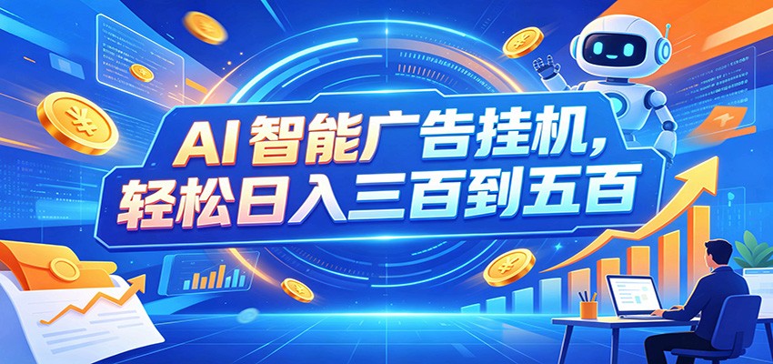 AI智能广告挂机,24小时自动跑,日入300-500,新手零门槛-网赚项目平台