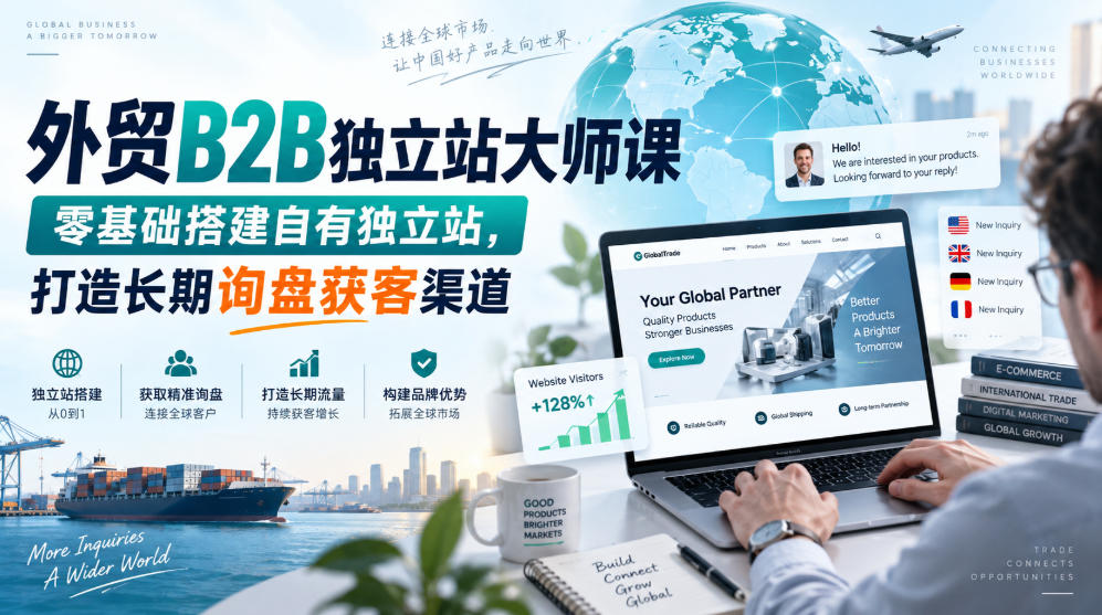 外贸B2B独立站大师课，零基础搭建自有独立站，打造长期询盘获客渠道-网赚项目平台