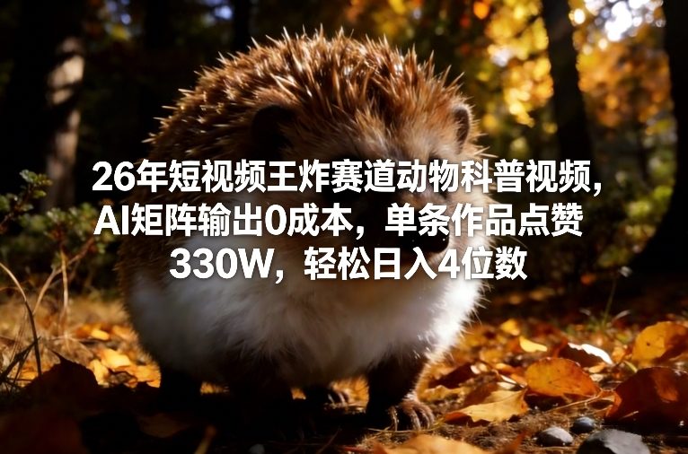 26年短视频王炸赛道动物科普视频，AI矩阵输出0成本，单条作品点赞330W，轻松日入4位数-网赚项目平台